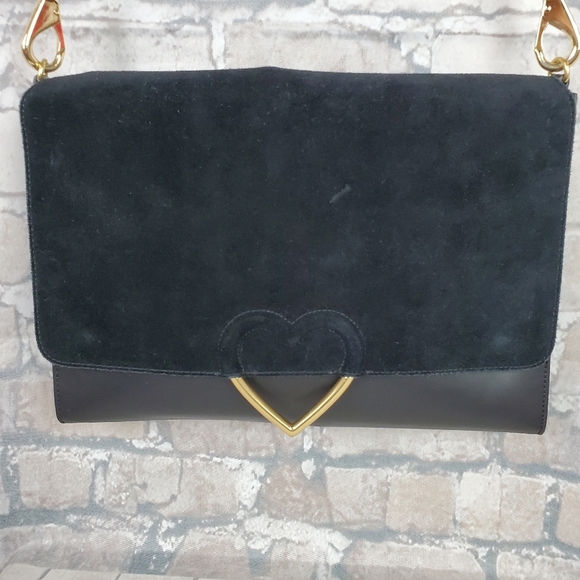Dear Drew by Drew Barrymore Leather Envelope Satchel Black Gold - Picture 1 of 16